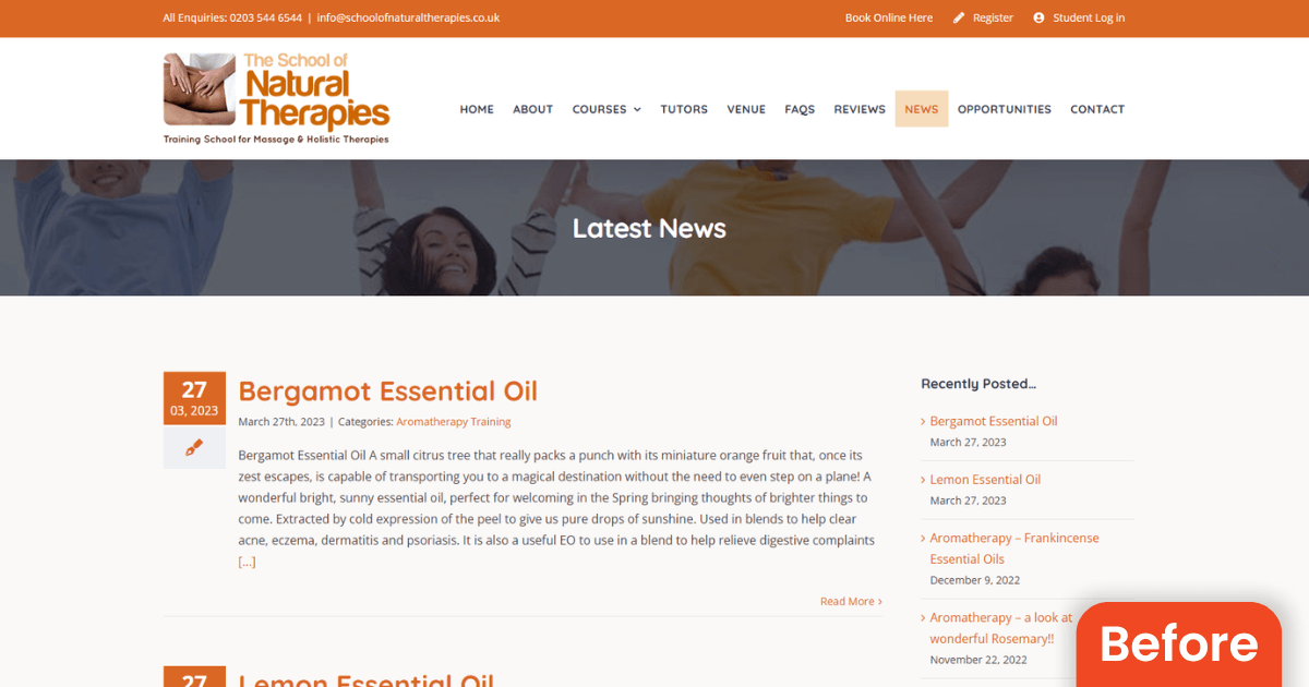 The old School of Natural Therapies blog page
