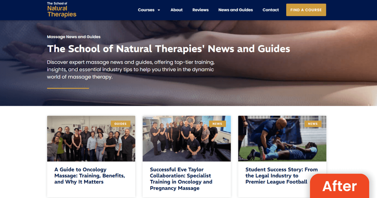 The new School of Natural Therapies blog page